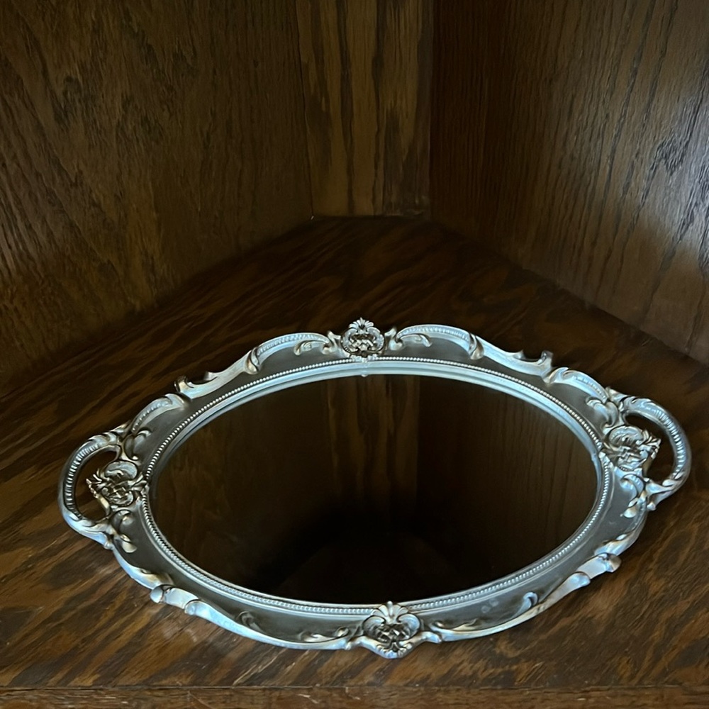Vintage Silver and Gold Decorative Vanity MirrorTray. French Provincial Style
